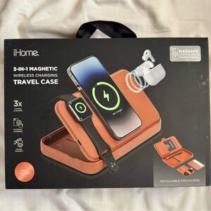 iHome 3-in-1 Wireless Charging Travel Case MAGSAFE compatible Vegan Leather NEW